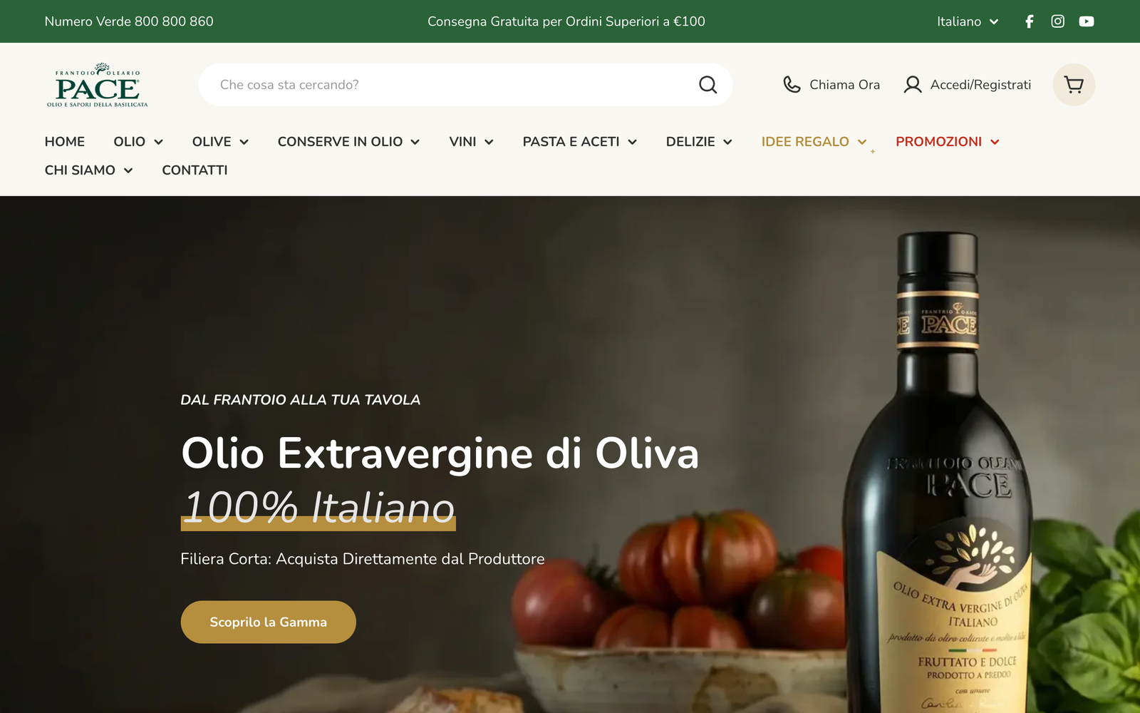 Olio Pace website screenshot